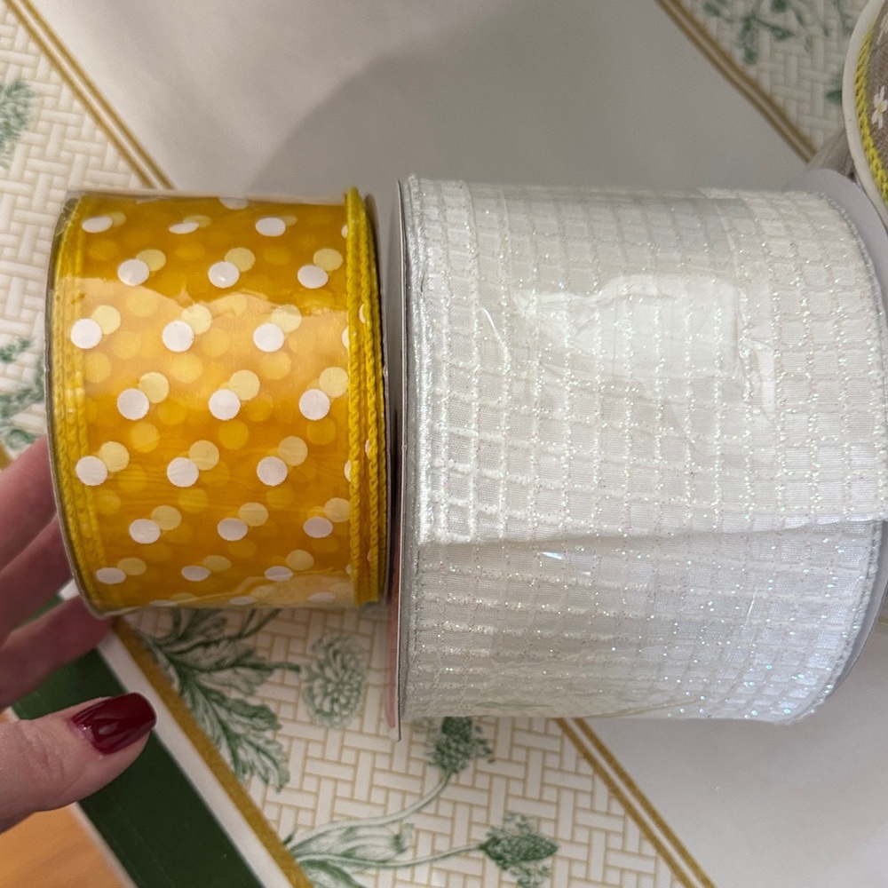 Yellow Polka Dot & Bee Print Wired Ribbon Bundle - Picture 2 of 8